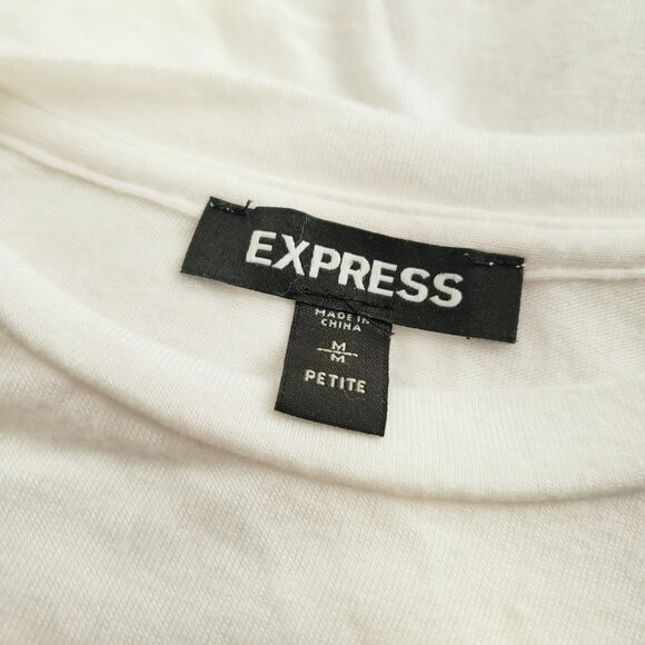 White Tee With Pearls Retro / Express / Size Petite Medium - Picture 6 of 6